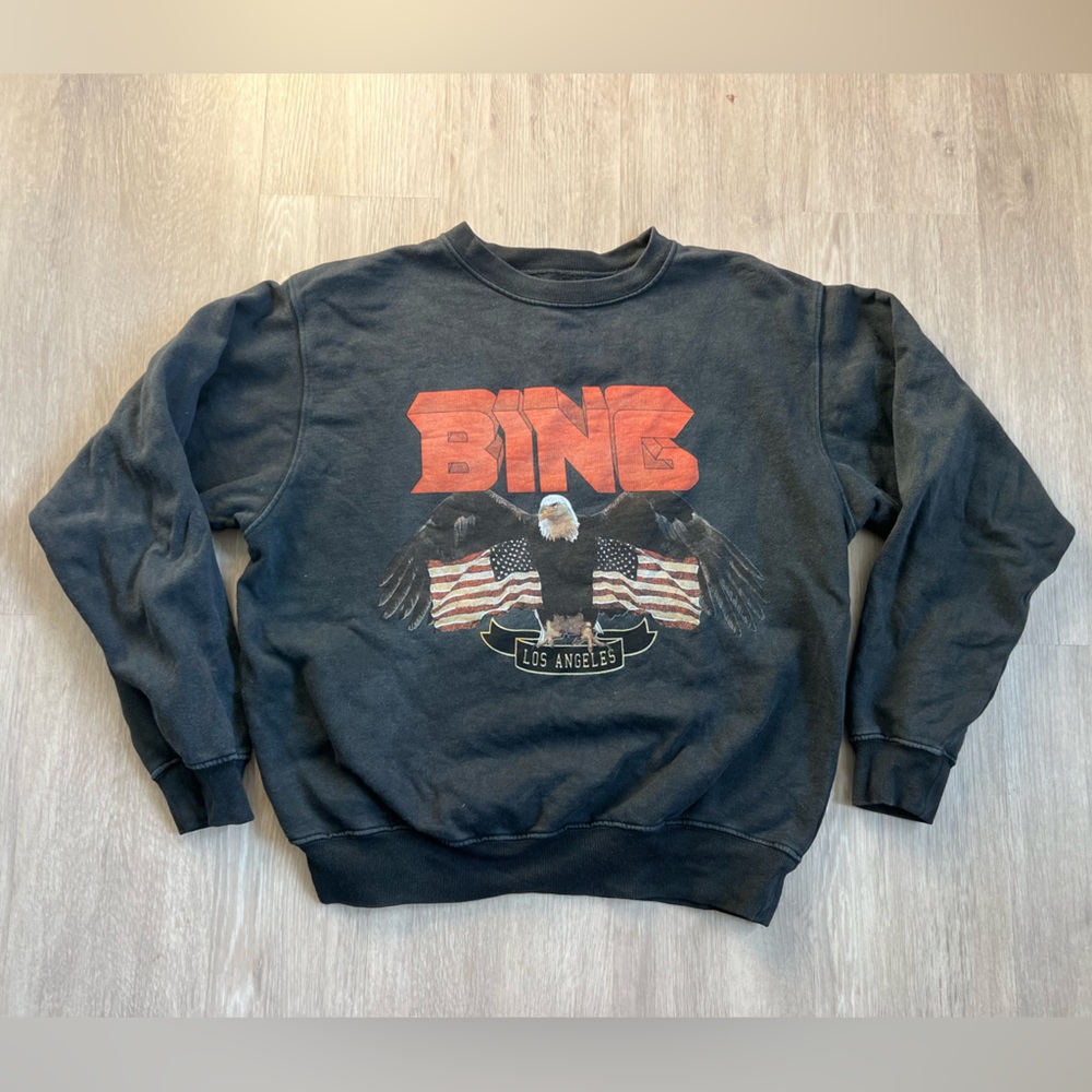 Anine Bing LA American Eagle Flag Graphic Charcoal Crew Sweatshirt - XS